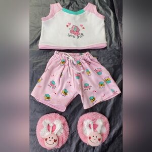 Build-A-Bear BABW Love Bug PJs Pajamas Slippers Outfit READ - SEE PHOTOS - GUC